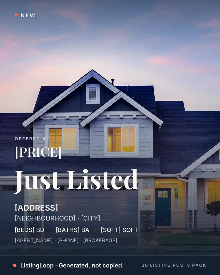 Just Listed — Classic — post 1 of the 30 Listing Posts Pack